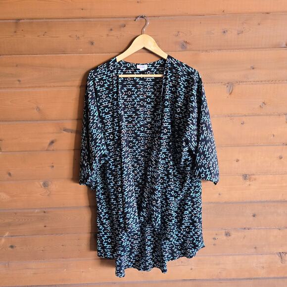 LuLaRoe Sweaters - Lularoe Kimono Cardigan Southwestern Western Rodeo Cover Up Black Blue Boho L